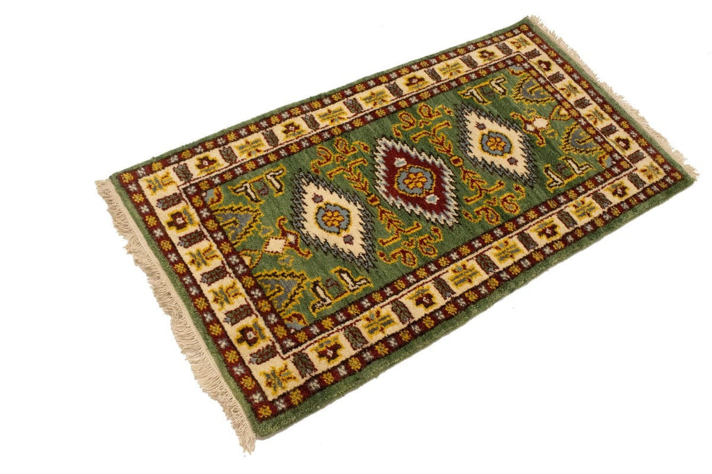 Green Geometric 2X4 Kazak Oriental Rug