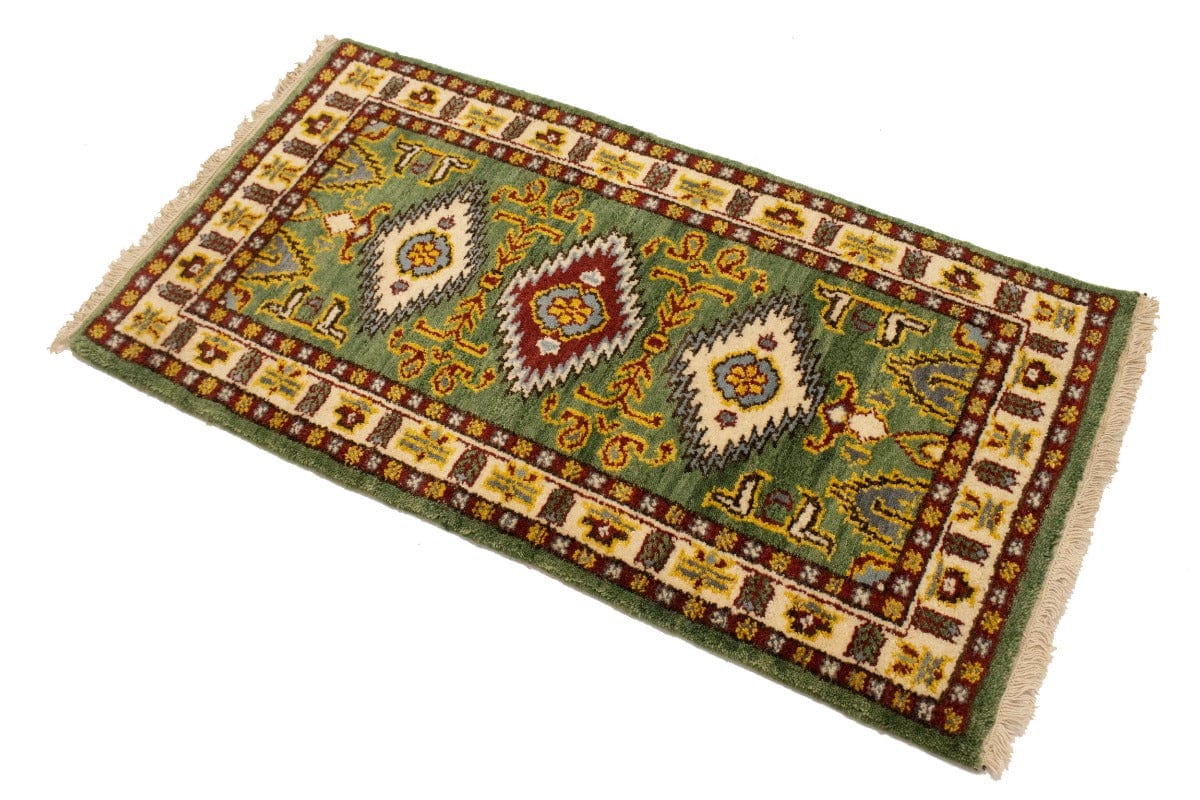 Green Geometric 2X4 Kazak Oriental Rug