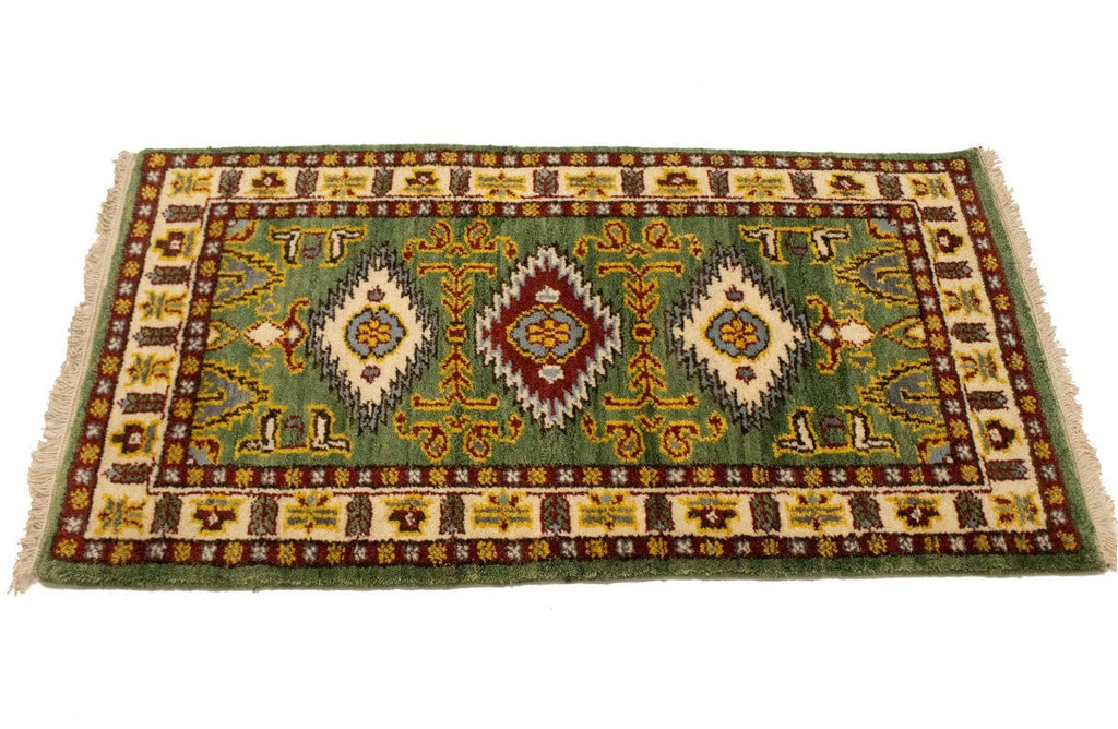 Green Geometric 2X4 Kazak Oriental Rug