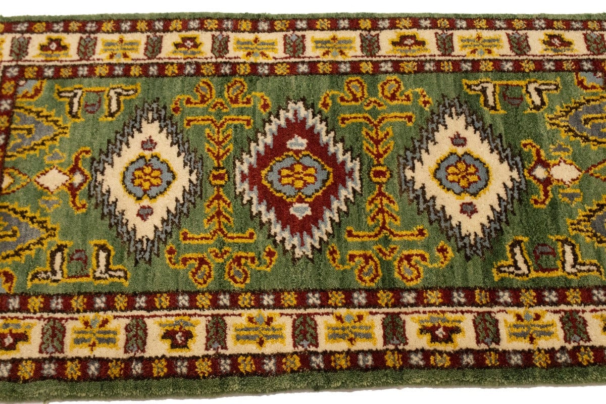 Green Geometric 2X4 Kazak Oriental Rug