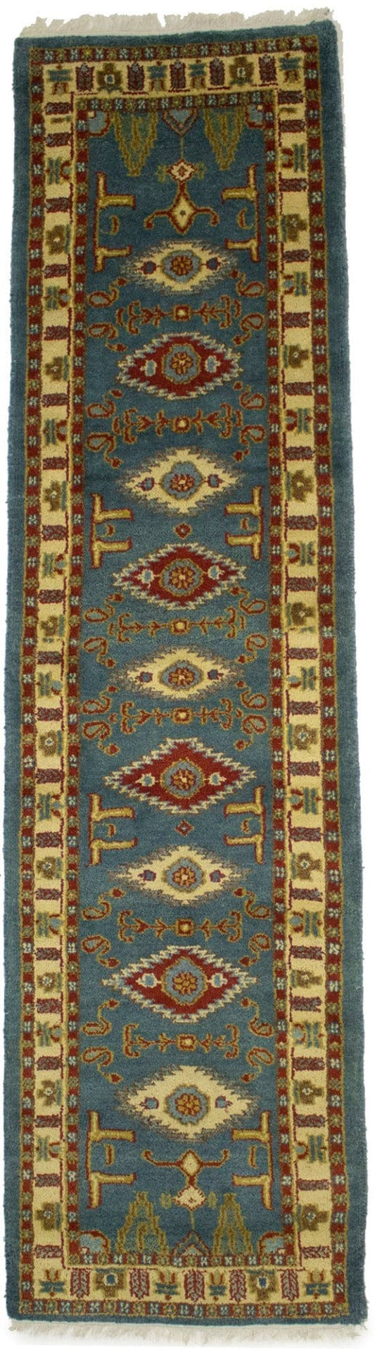 Blue Geometric 3X10 Kazak Oriental Runner Rug