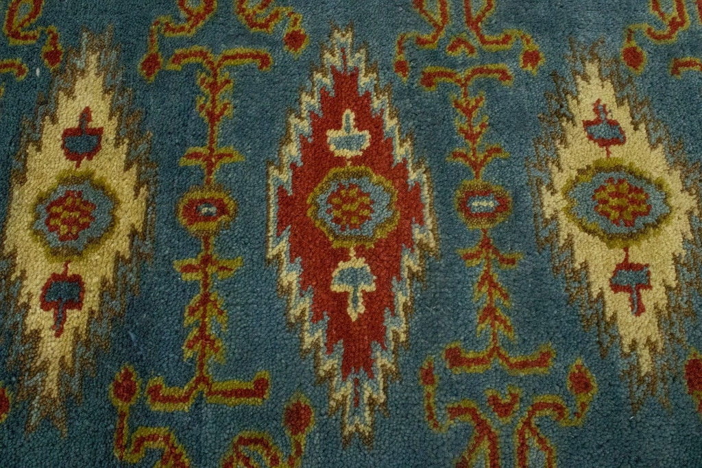 Blue Geometric 3X9 Kazak Oriental Runner Rug