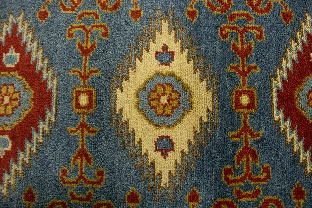 Blue Geometric 3X10 Kazak Oriental Runner Rug