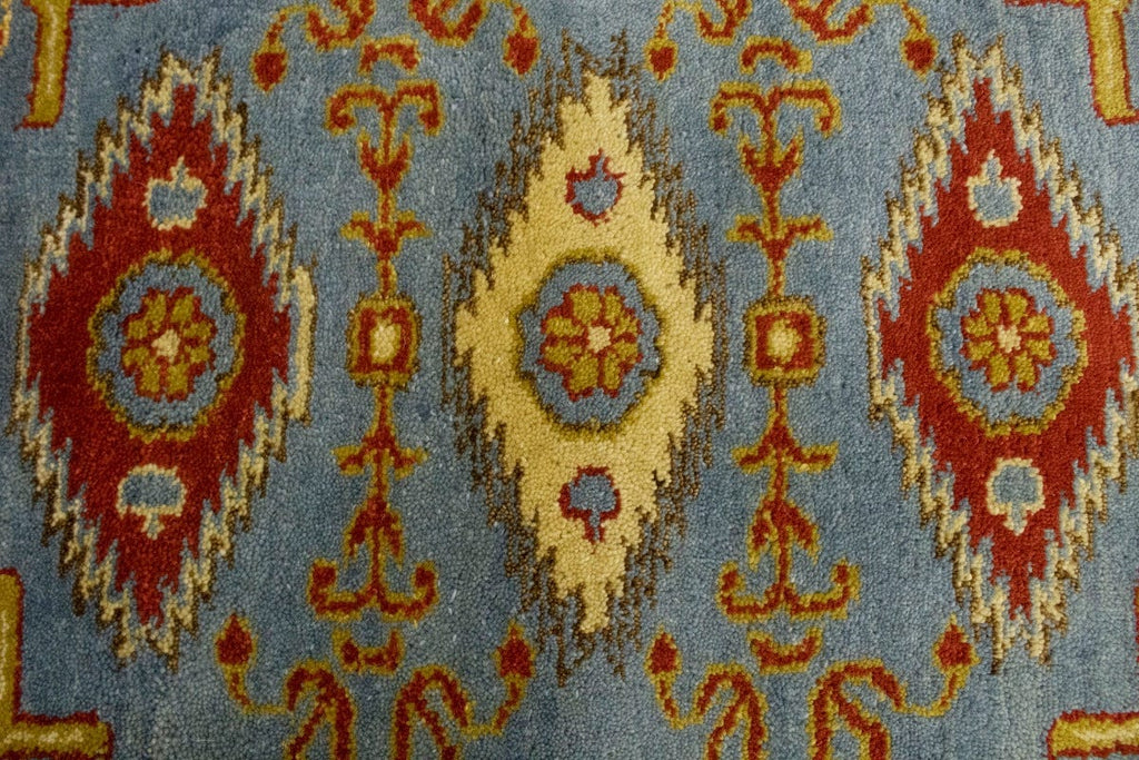 Blue-gray Geometric 3X10 Kazak Oriental Runner Rug