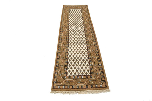 Cream Floral 2'5X9 Indo Botemir Oriental Runner Rug