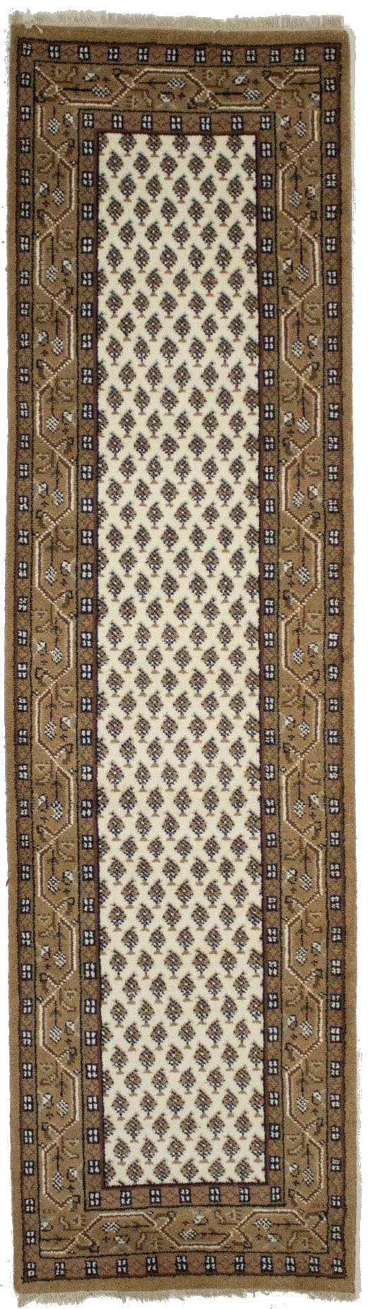 Cream Floral 2'5X9 Indo Botemir Oriental Runner Rug