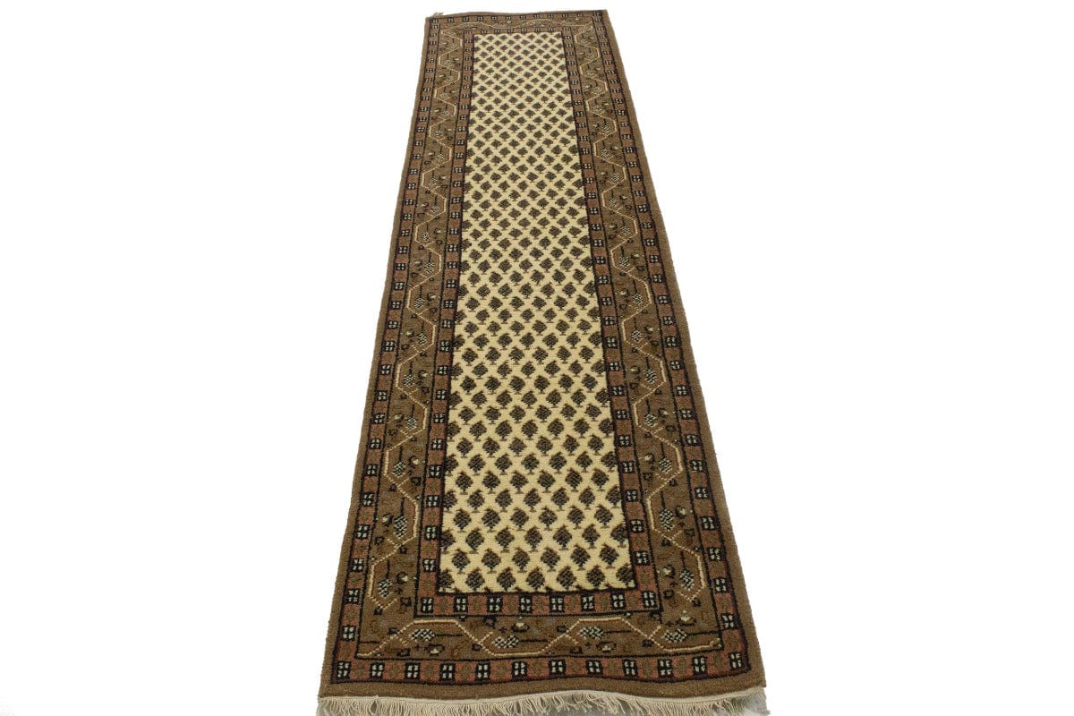 Cream Floral 2'4X9 Indo Botemir Oriental Runner Rug