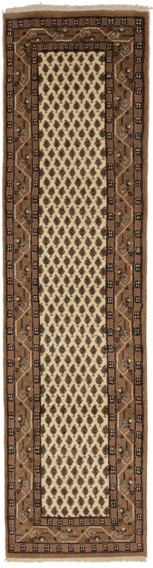 Cream Floral 2'4X9 Indo Botemir Oriental Runner Rug