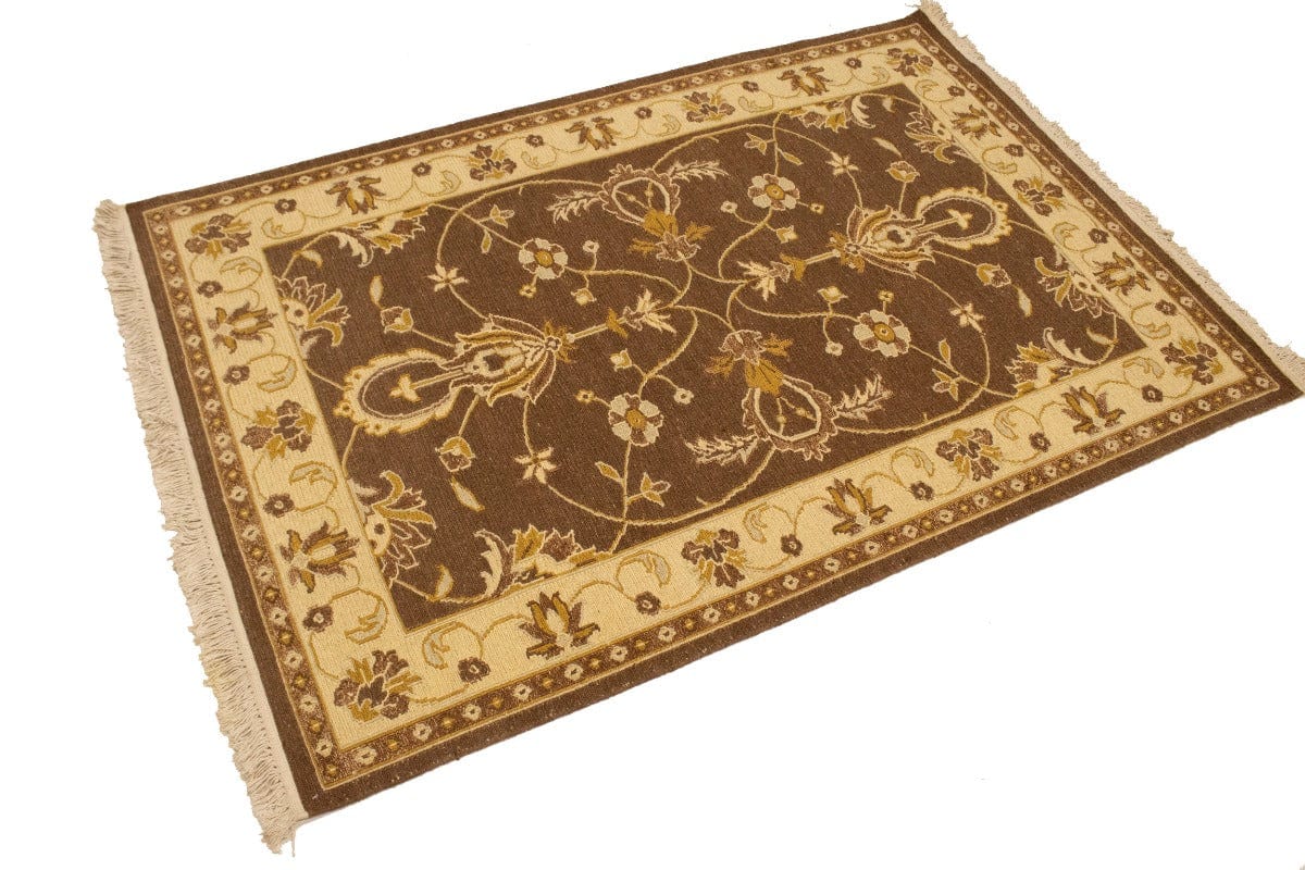 Brown Floral 4X6 Sumak Oriental Rug