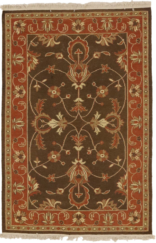 Dark Brown Floral 4X6 Sumak Oriental Rug