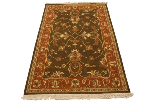 Dark Brown Floral 4X6 Sumak Oriental Rug