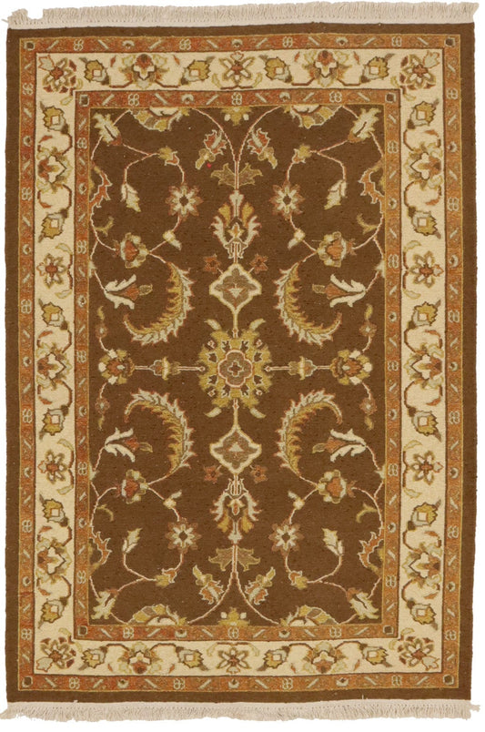 Dark Brown Floral 4X6 Sumak Oriental Rug