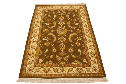 Dark Brown Floral 4X6 Sumak Oriental Rug