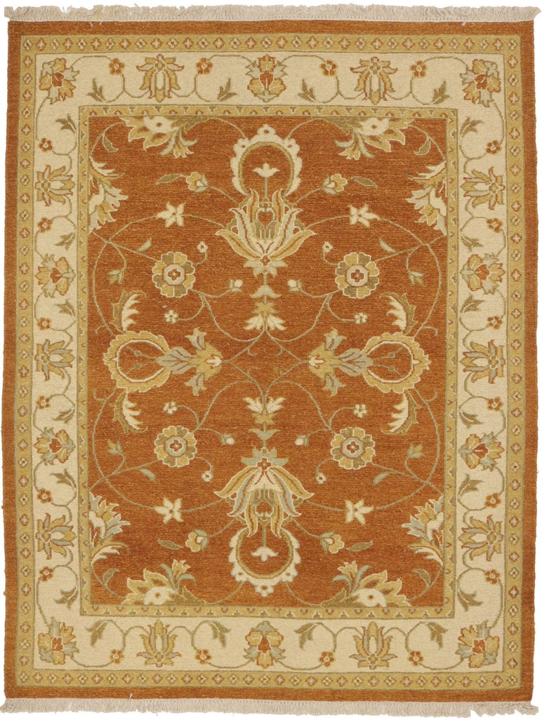 Ochre Brown Floral 5X7 Sumak Oriental Rug