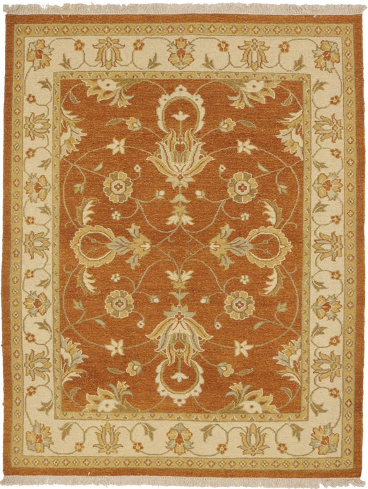 Ochre Brown Floral 5X7 Sumak Oriental Rug