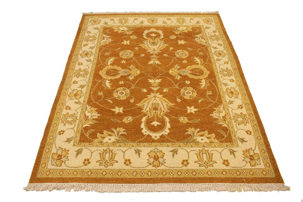 Ochre Brown Floral 5X7 Sumak Oriental Rug