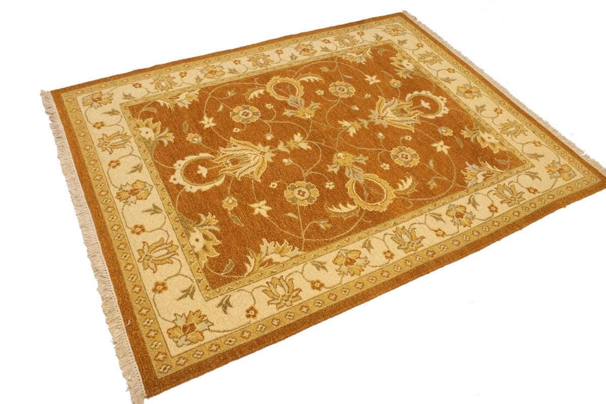 Ochre Brown Floral 5X7 Sumak Oriental Rug