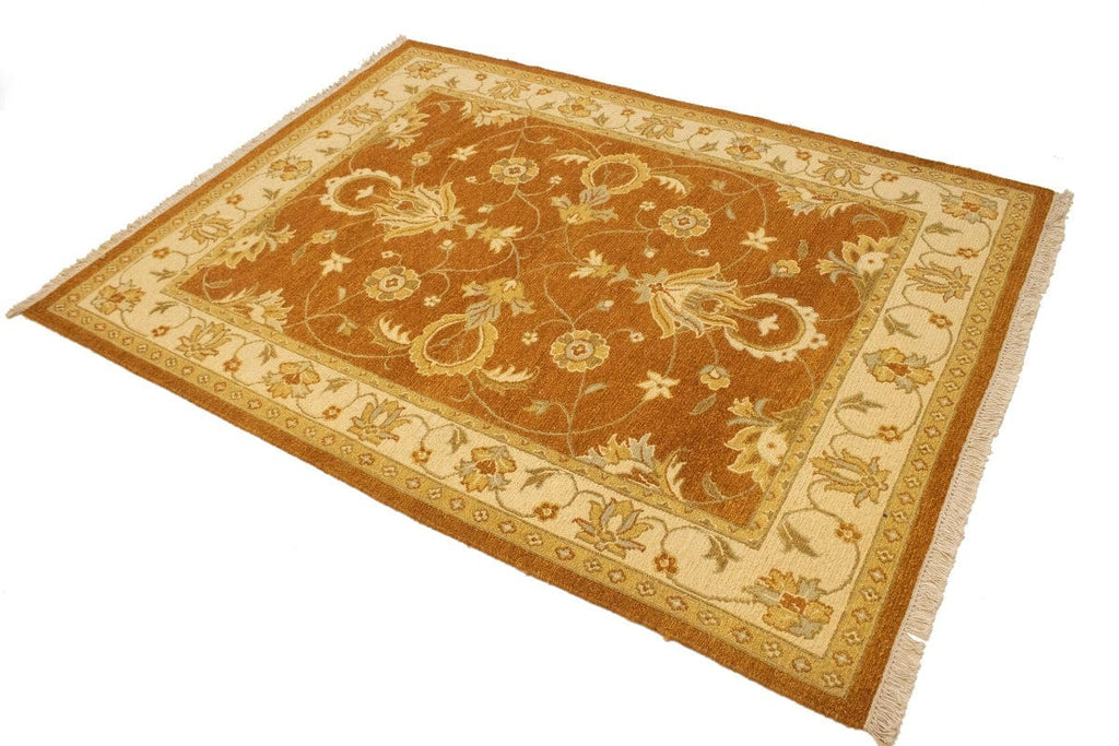 Ochre Brown Floral 5X7 Sumak Oriental Rug