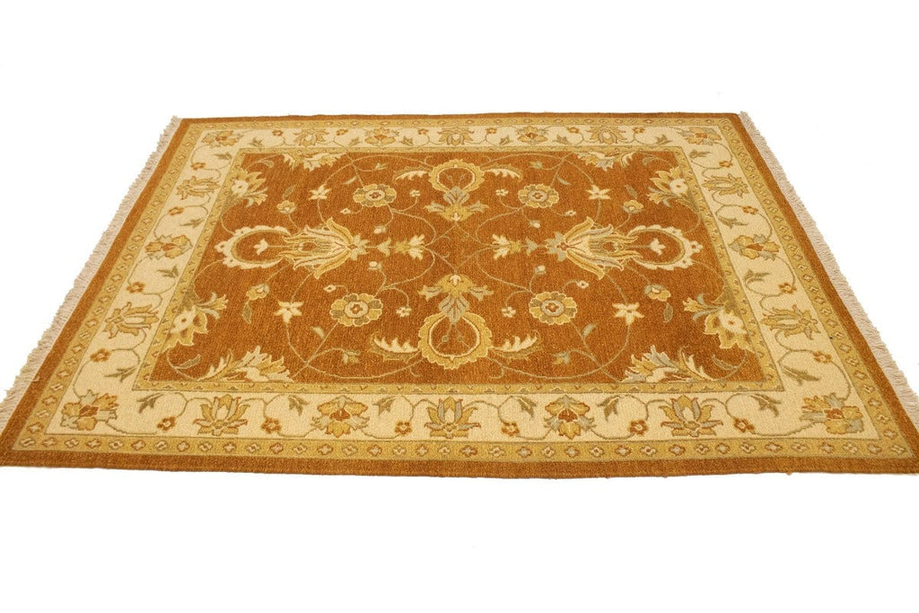 Ochre Brown Floral 5X7 Sumak Oriental Rug