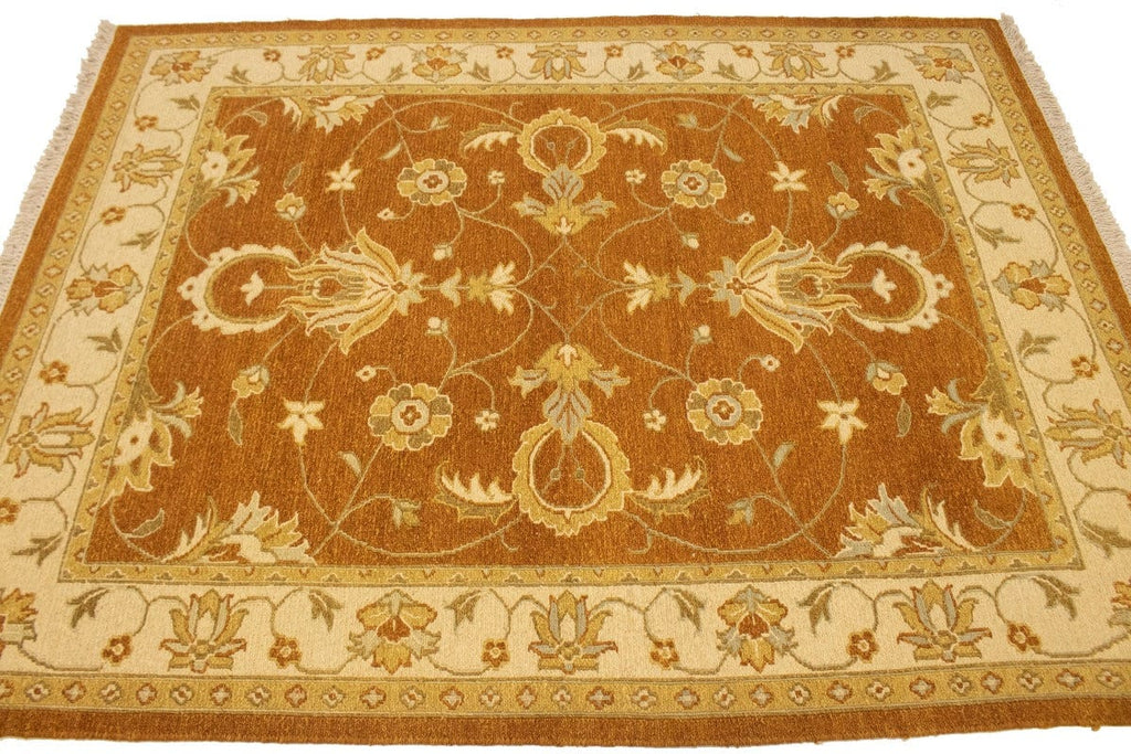 Ochre Brown Floral 5X7 Sumak Oriental Rug