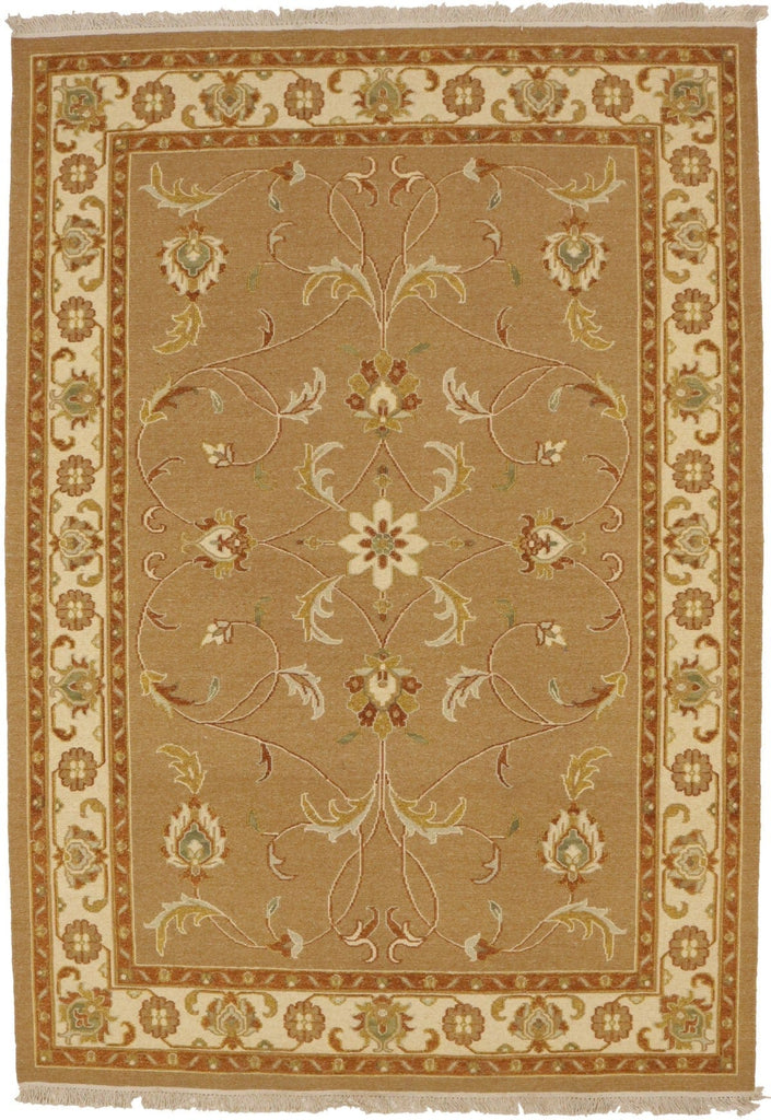 Khaki Floral 6X8 Sumak Oriental Rug