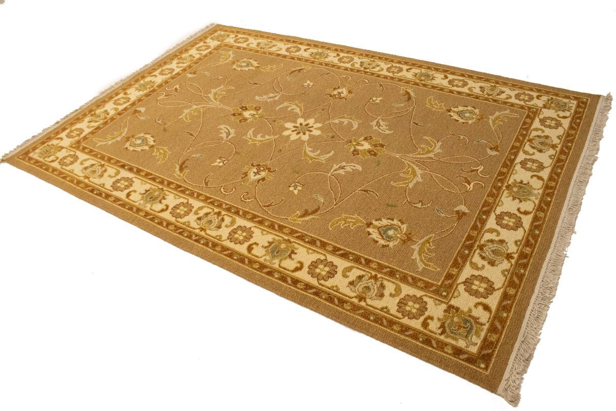 Khaki Floral 6X8 Sumak Oriental Rug