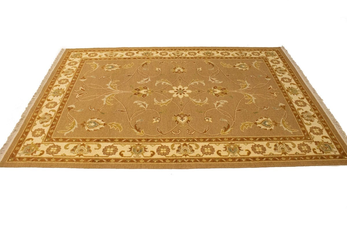 Khaki Floral 6X8 Sumak Oriental Rug