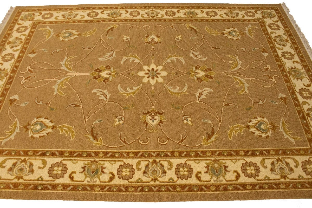 Khaki Floral 6X8 Sumak Oriental Rug