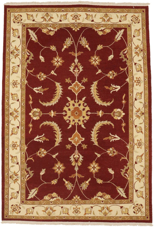 Wine Red Floral 6'7X9'6 Sumak Oriental Rug