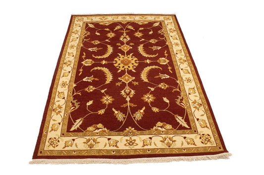 Wine Red Floral 6'7X9'6 Sumak Oriental Rug