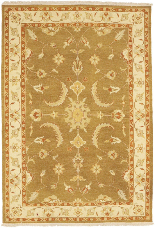 Khaki Floral 6'6X9'4 Sumak Oriental Rug