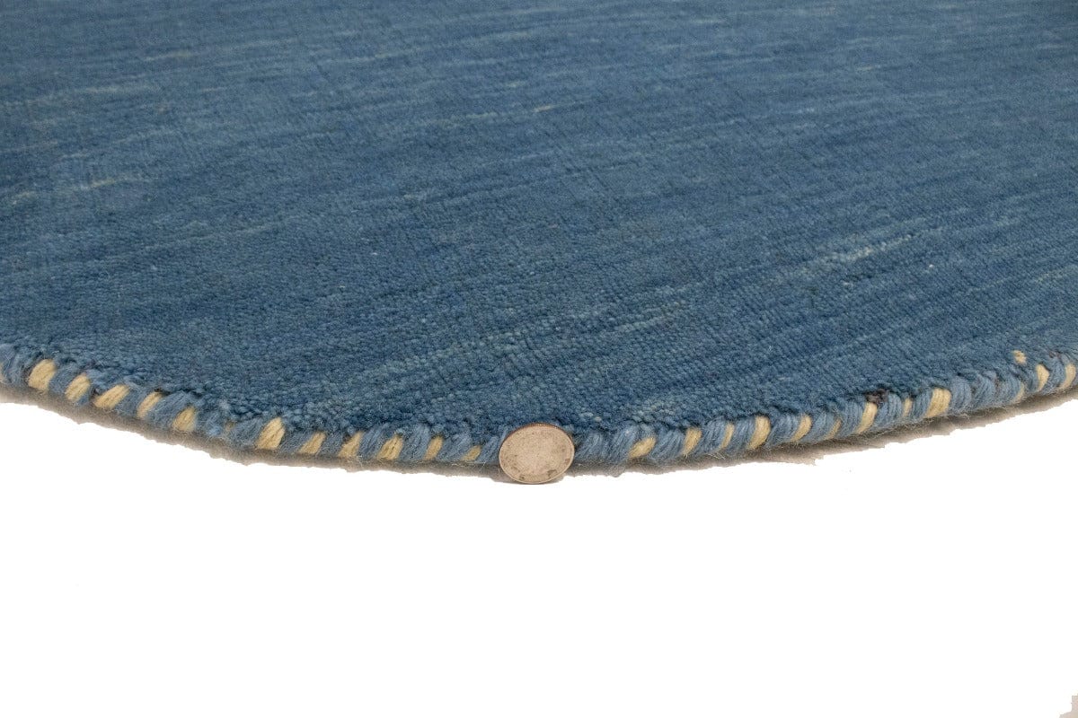 Blue Solid Tribal 4X4 Lori Gabbeh Oriental Round Rug