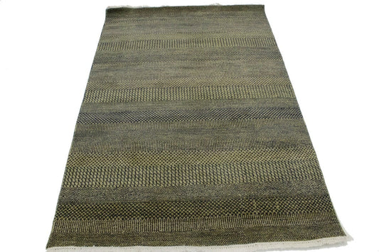 Dark Navy & Khaki Grass Design 4X6 Modern Oriental Rug