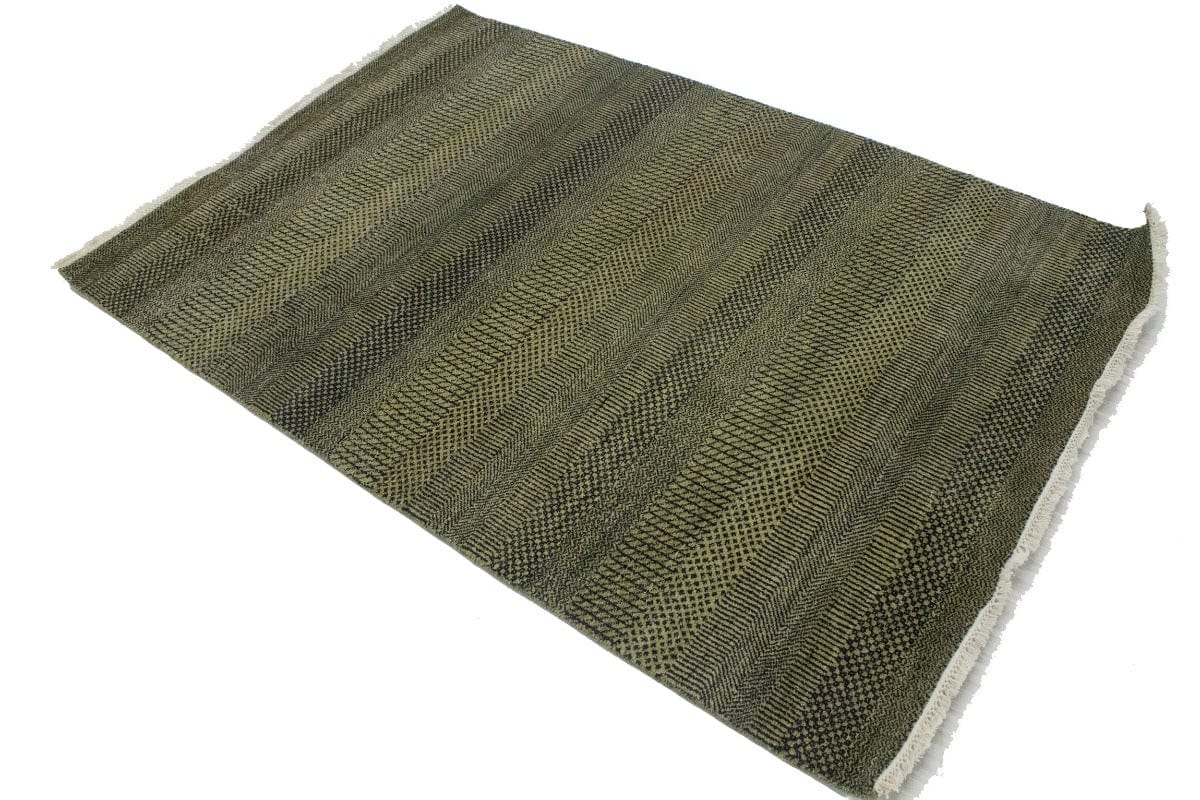 Dark Navy & Khaki Grass Design 4X6 Modern Oriental Rug