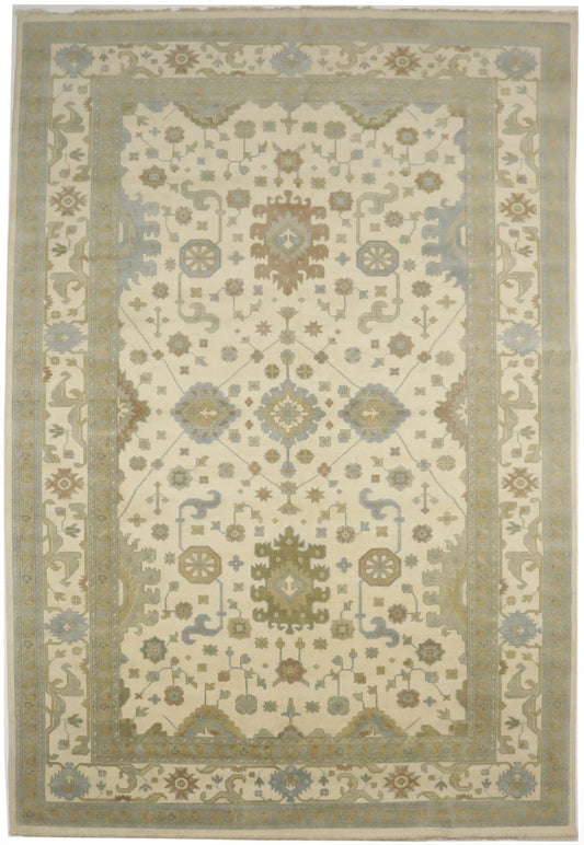 Cream Floral 12X18 Oushak Chobi Oriental Rug