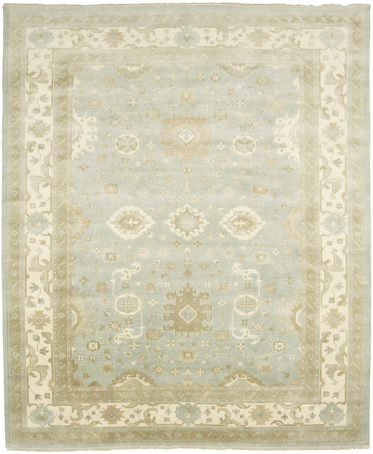 Light Blue-gray Floral 12X15 Oushak Chobi Oriental Rug