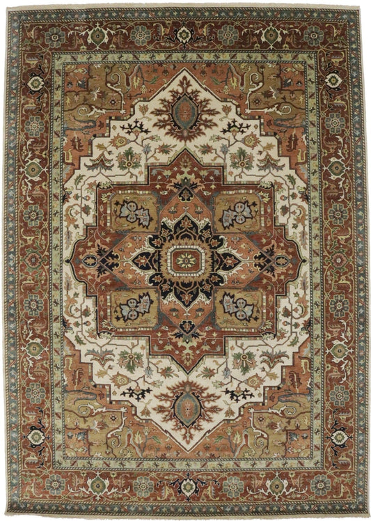 Cream Geometric 10X14 Heriz Serapi Oriental Rug