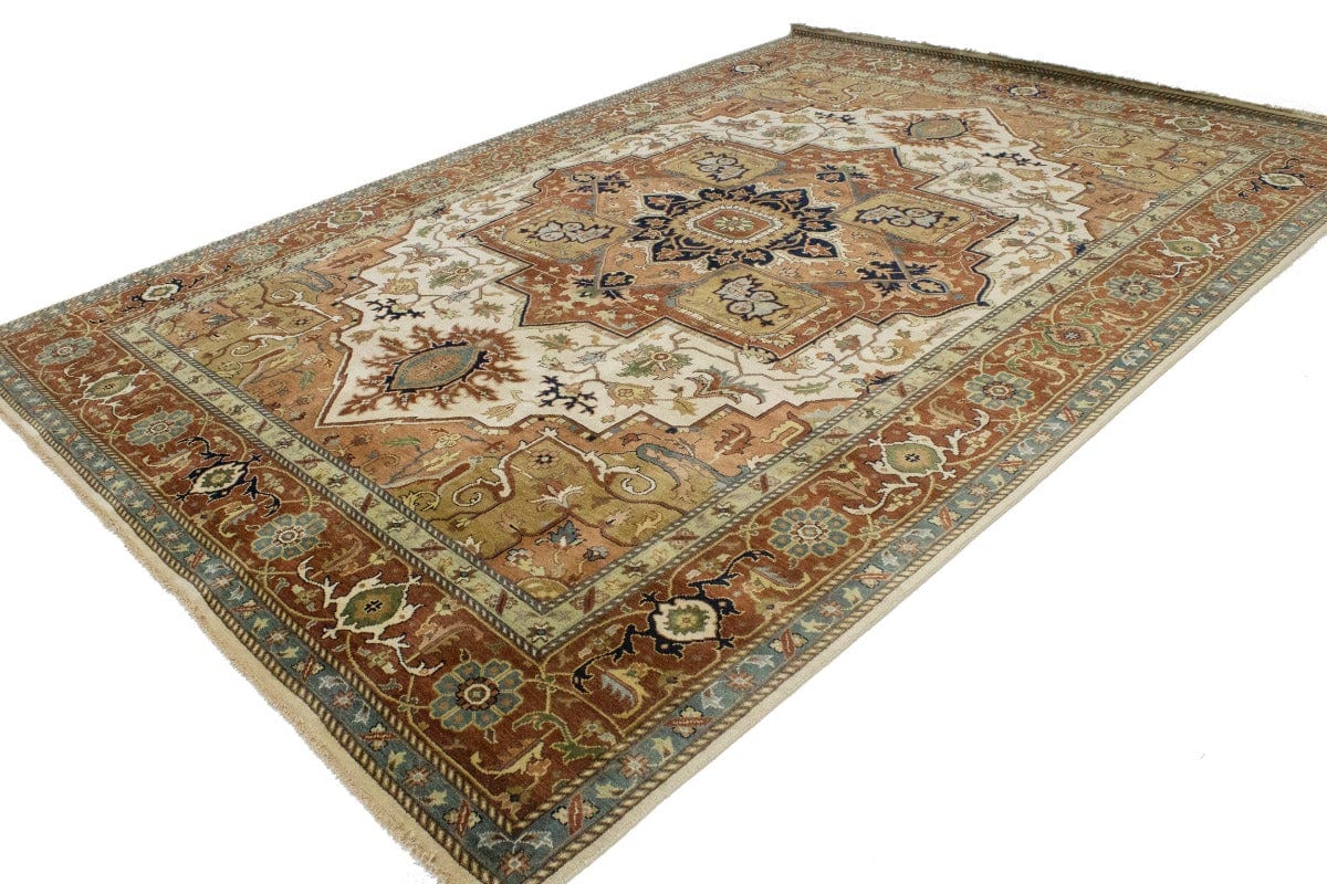 Cream Geometric 10X14 Heriz Serapi Oriental Rug