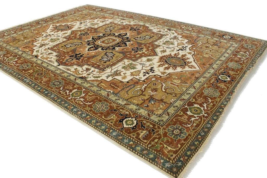 Cream Geometric 10X14 Heriz Serapi Oriental Rug