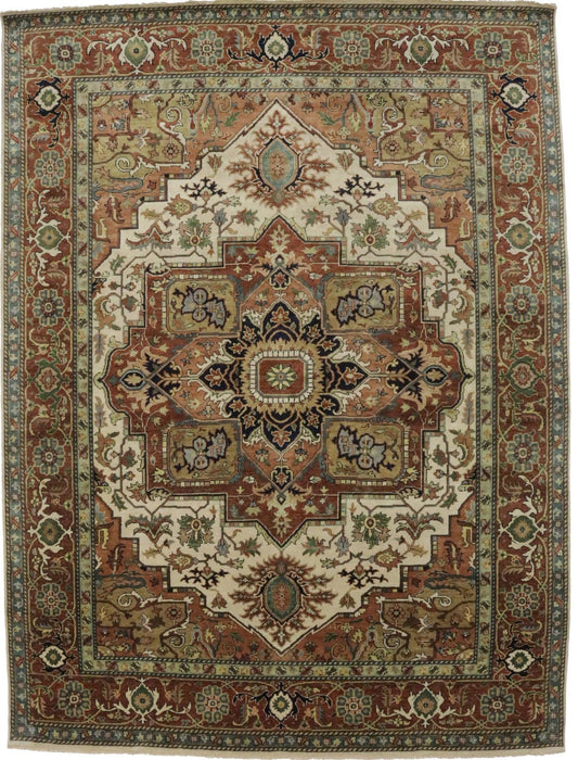 Cream Geometric 9X12 Heriz Serapi Oriental Rug