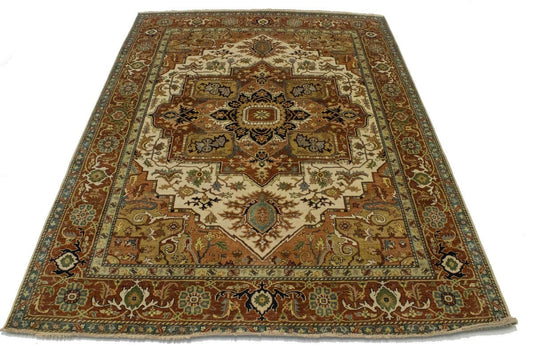 Cream Geometric 9X12 Heriz Serapi Oriental Rug