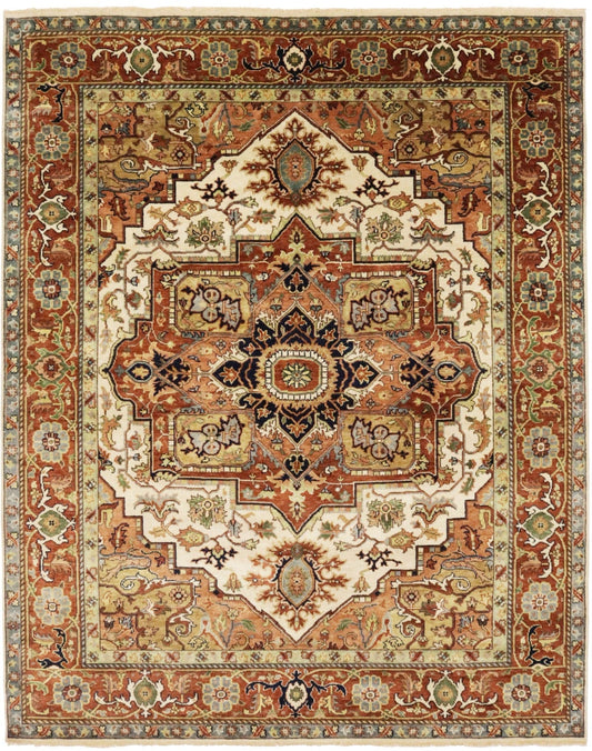 Cream Geometric 8X10 Heriz Serapi Oriental Rug