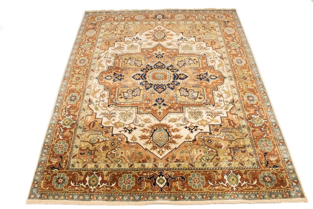 Cream Geometric 8X10 Heriz Serapi Oriental Rug