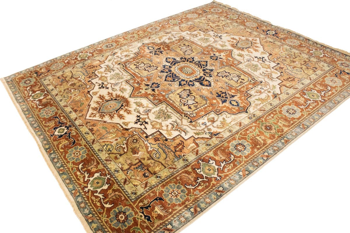 Cream Geometric 8X10 Heriz Serapi Oriental Rug