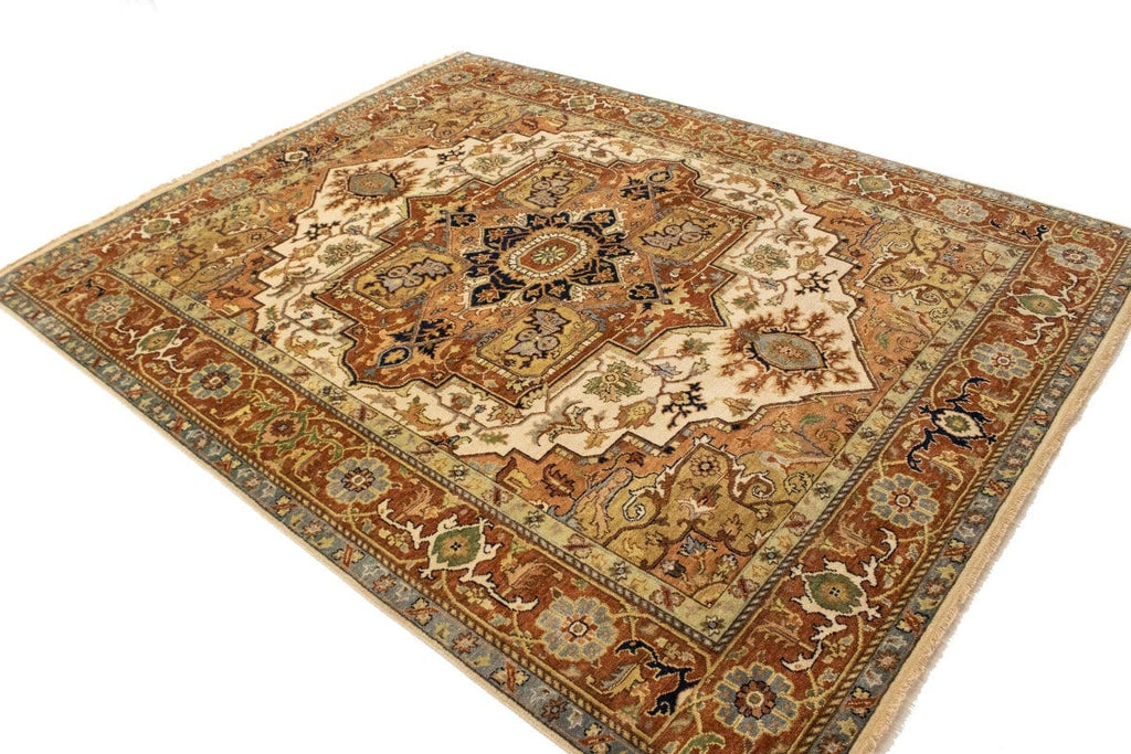 Cream Geometric 8X10 Heriz Serapi Oriental Rug