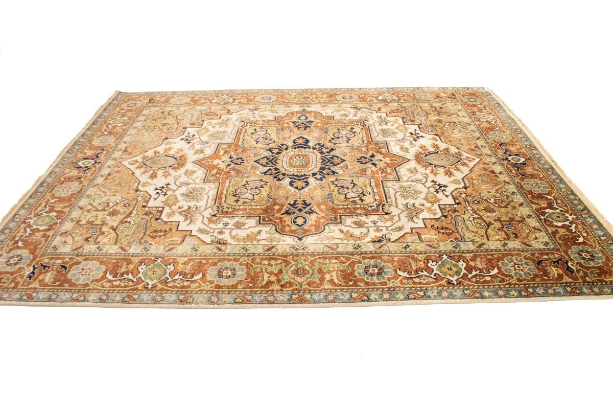 Cream Geometric 8X10 Heriz Serapi Oriental Rug