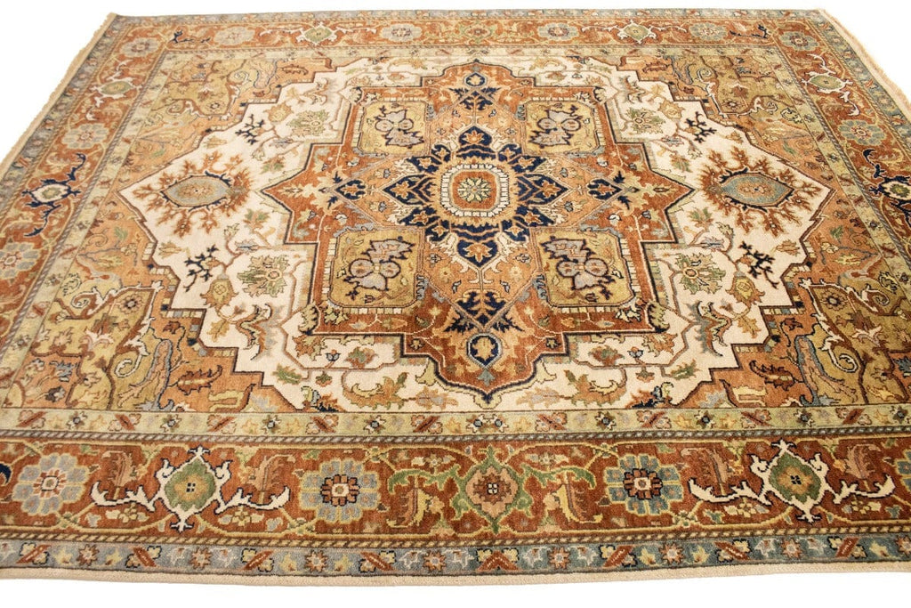 Cream Geometric 8X10 Heriz Serapi Oriental Rug