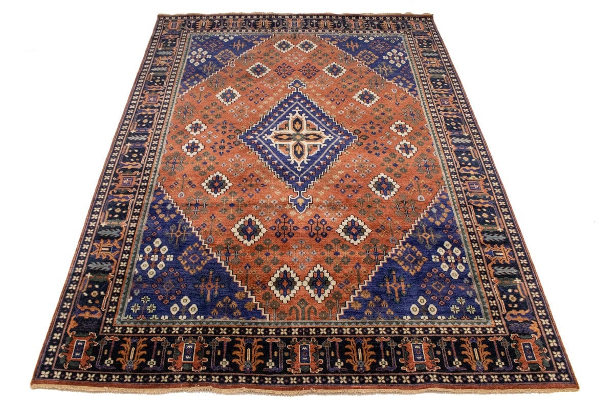 Rust & Navy Tribal 8X11 Indo-Joshaghan Oriental Rug