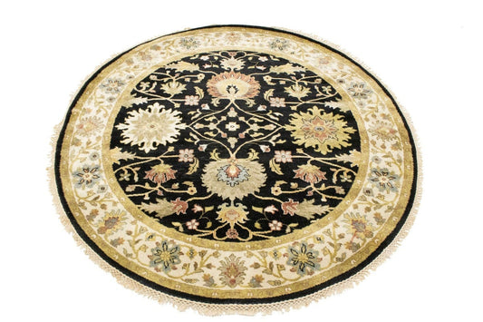 Black Floral 6X6 Chobi Peshawar Oriental Round Rug