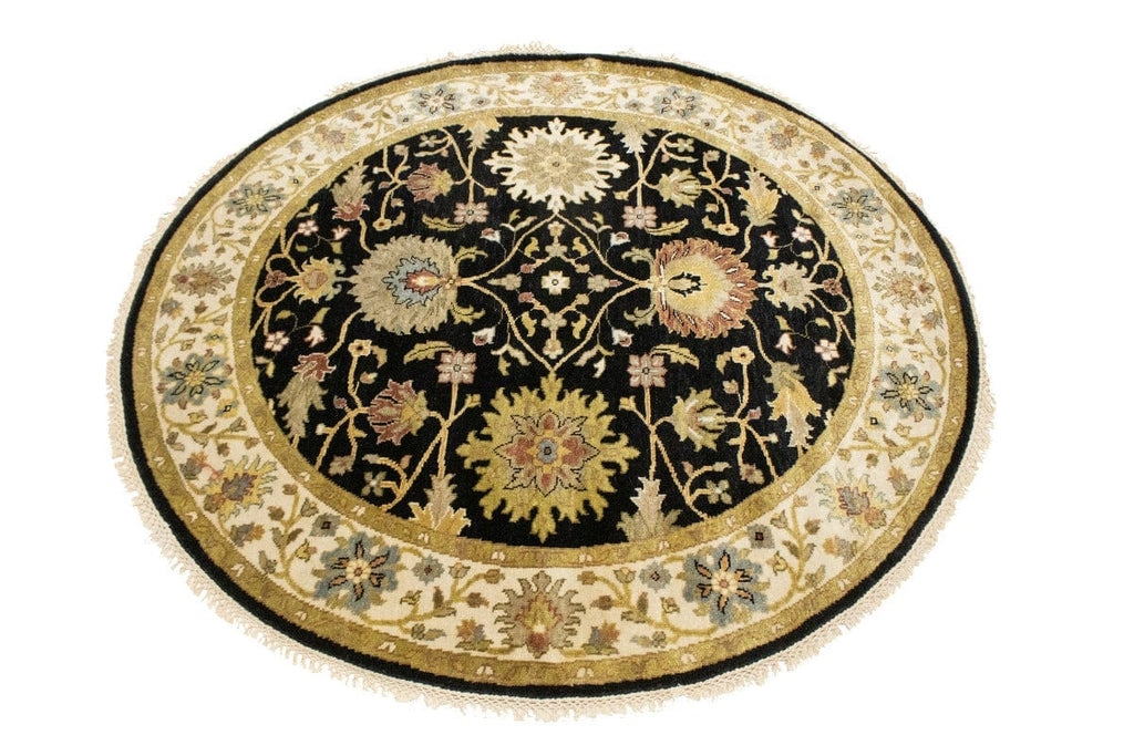 Black Floral 6X6 Chobi Peshawar Oriental Round Rug